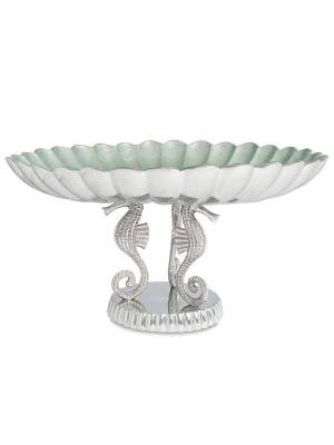 Julia Knight Sea Horse 20" Pedestal Bowl In Hydrangea