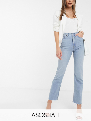 Asos Design Tall High Rise Stretch 'effortless' Crop Kick Flare Jeans In Lightwash