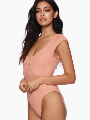 Sage Front Buttons One Piece Swimsuit - Whiskey Rose Pink