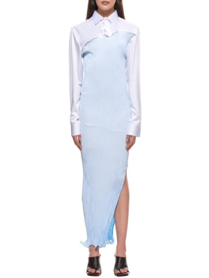 Techno Pleat Shirt Dress (408-sw001-412-ice-blue-white)