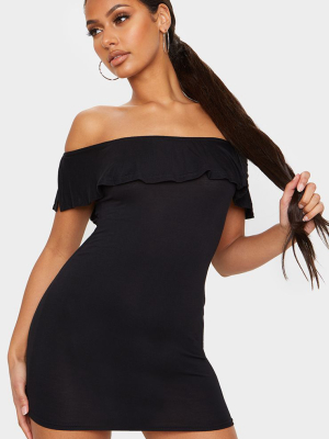 Black Bardot Frill Detail Bodycon Dress