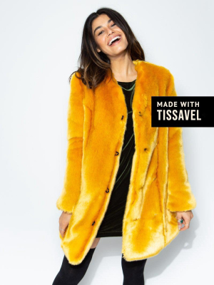 Golden Wolf V-neck Luxe Faux Fur Coat | Women's