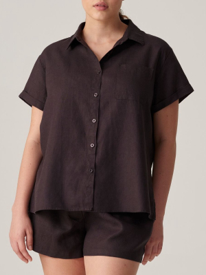 100% Linen Short Sleeve Shirt In Kohl