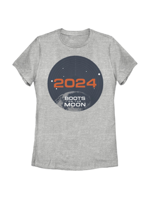 Women's Space Force 2024 Boots On The Moon Slogan T-shirt