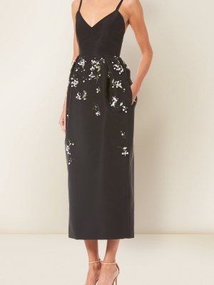 Floral-embroidered Silk-faille Dress