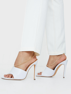 White Chain Sling Back Square Toe Mule Heels