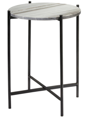 Jamie Young Domain Side Table In Gray Marble And Black Iron