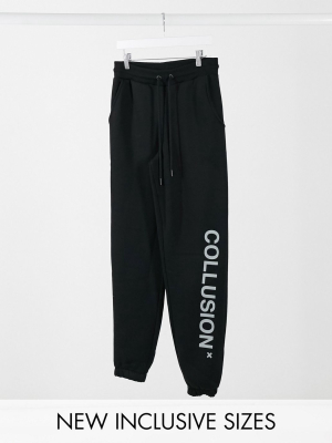 Collusion Unisex Sweatpants With Logo Print In Black