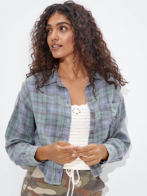 Ae Cropped Plaid Flannel Shirt