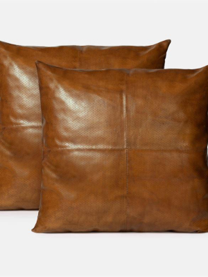 Kody Square Pillow Set Aged Camel Leather