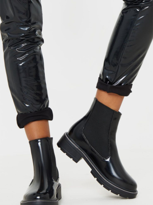 Black Chain Sole Cleated Chunky Chelsea Ankle Boot