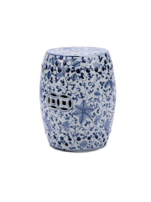 Climbing Vines Garden Stool, Blue And White