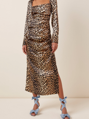 Leopard-print Silk Satin Midi Dress