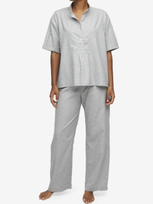 Set - Short Sleeve Cropped Sleep Shirt And Lounge Pant Grey Twill Cashmere Blend