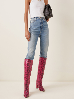 Slouchy Python-effect Leather Knee Boots