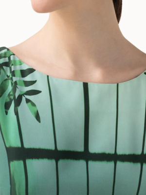 Silk Crêpe Leaf Print Gown