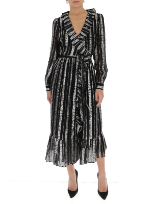 Michael Michael Kors Metallic Jacquard Ruffled Wrap Dress