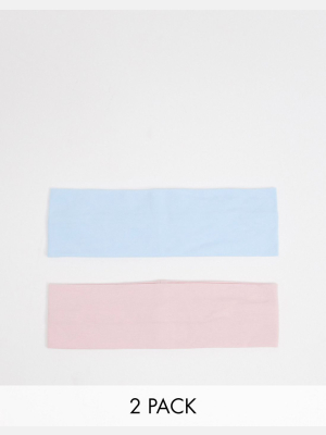 Asos Design Pack Of 2 Wide Jersey Headband In Baby Pink And Blue