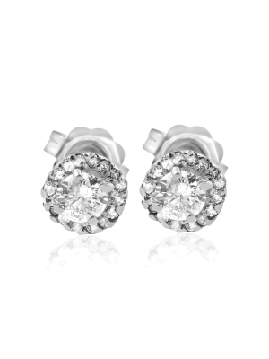 Pompeii3 1/2ct Diamond Halo Round Brilliant Cut Studs 14k White Gold