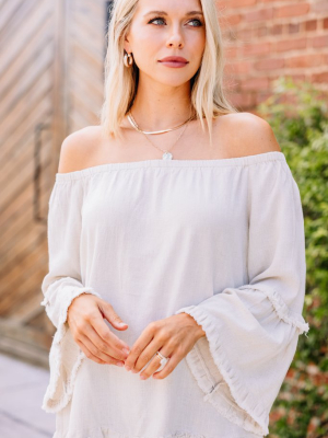 Make It Happen Oatmeal White Linen Off Shoulder Top