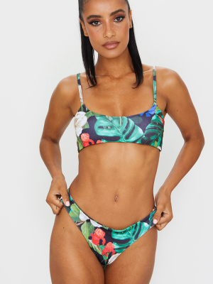 Multi Tropical Floral Print Scoop Neck Bikini Top