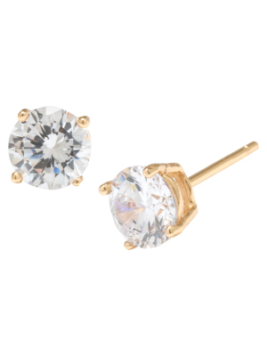 Gold Over Sterling Silver Round Cubic Zirconia Stud Earrings (6mm)