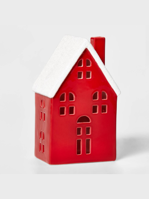 Ceramic Traditional House Decorative Figurine Red - Wondershop™