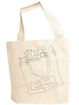 More Cats Less Plastic Printed Cotton Tote Bag