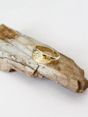 Everything Will Be Ok Signet Ring: Gold Plated