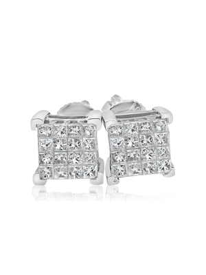 Pompeii3 1/2ct Diamond Princess Cut Screw Back Studs Womens Earrings 10k White Gold 6.5mm