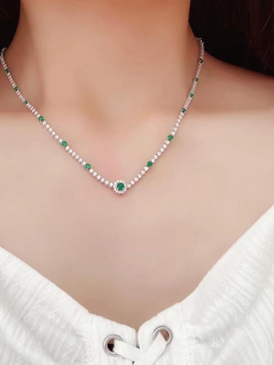 Emerald Diamond Tennis Necklace