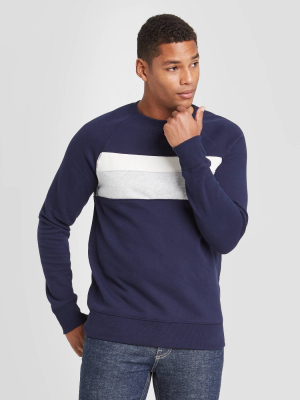 Men's Colorblock Regular Fit Crew Fleece Sweatshirt - Goodfellow & Co™ Navy