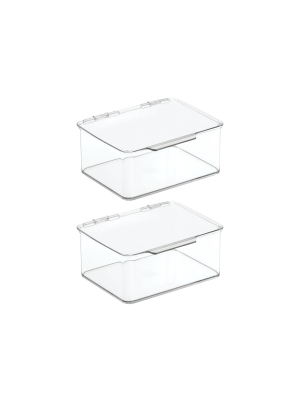 Mdesign Stackable Plastic Craft, Sewing Storage Bin, Lid, 2 Pack - Clear