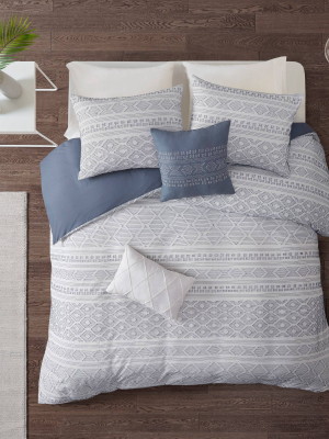 Full/queen Emerson 5 Pc Cotton Jacquard Comforter Set - White/indigo