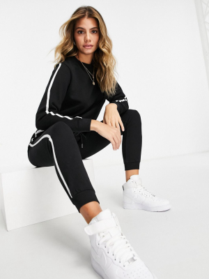 Asos Design Tracksuit Sweatshirt / Basic Sweatpants With Contrast Binding In Organic Cotton In Black