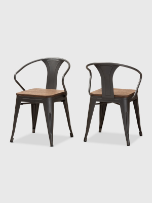 Set Of 2 Henri Tolix Finished Steel Stackable Side Chairs Brown - Baxtonstudio