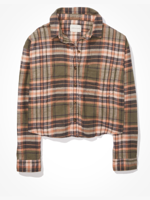 Ae Plaid Cropped Button Up Shirt