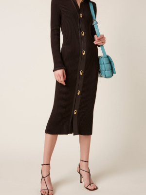 Collared Knitted Wool-blend Midi Dress