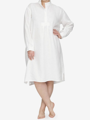 Long Sleep Shirt White Linen Plus