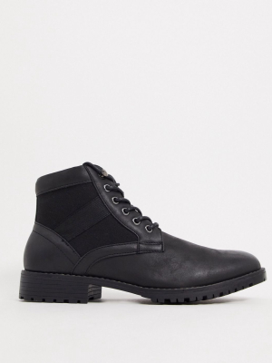 Asos Design Lace Up Boot In Black Faux Leather
