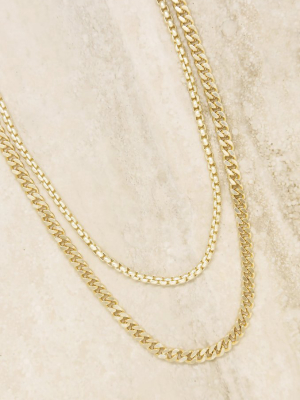 Double 18k Gold Plated Mixed Chain Necklace Set