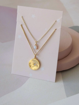 Opal Coin And Drop Duo 14k Gold Filled Necklaces (sd1580)