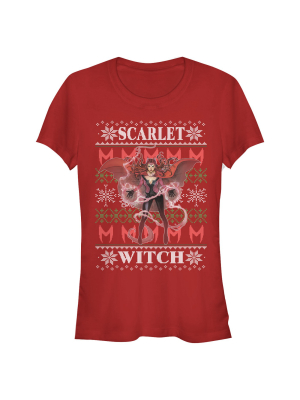 Junior's Marvel Ugly Christmas Scarlet Witch T-shirt