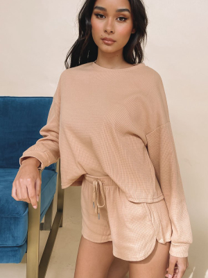 Steph Long Sleeve Waffle Top Tan