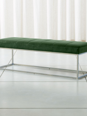 Channel Dark Green Velvet Bench With Stainless Steel Base