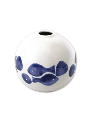 Vietri Viva Santorini Fish Round Vase - Blue & White
