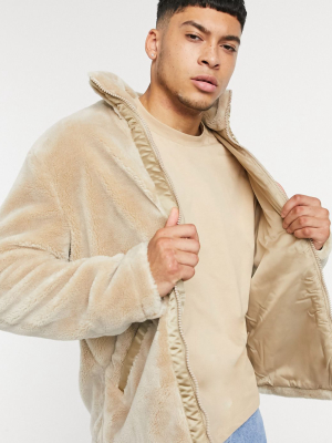 Asos Unrvlld Supply Teddy Jacket In Stone