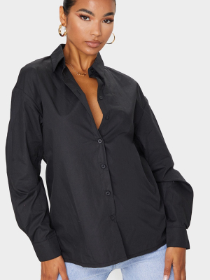 Black Button Cotton Oversized Shirt