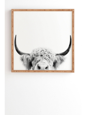 Sisi And Seb Peeking Highland Cow Framed Wall Art Gray - Deny Designs