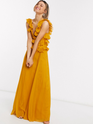 Asos Design Tiered Ruffle Maxi Dress With Tie Back